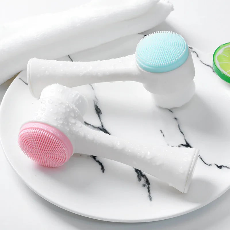 Double-sided Facial Brush with Soft Silicone Bristles Home-use Manual Cleansing Brush Deep Pore Facial Cleanser Tools